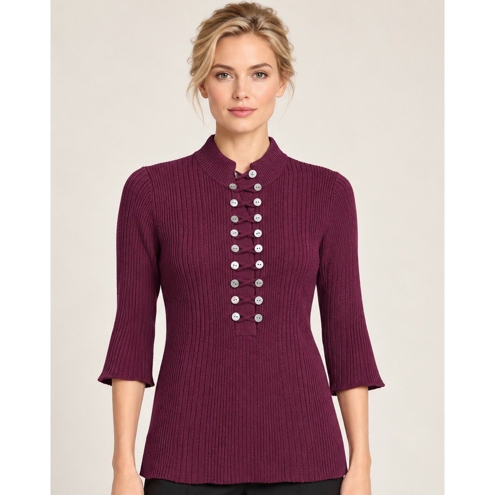 MAYLE La Feminine Blouse Burgundy Wool Silk Top Quiet Preppy Parisian Luxury Med